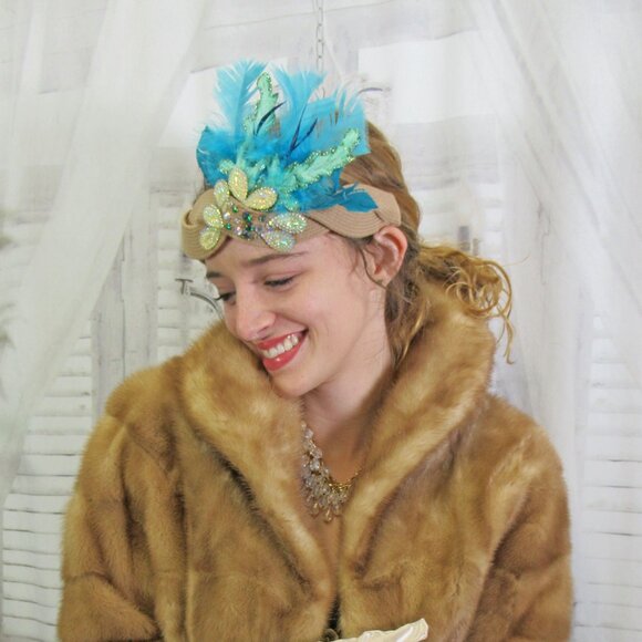 Great Gatsby inspired headband, Beads, glitter and feathers 1920's Flapper style - Picture 9 of 12